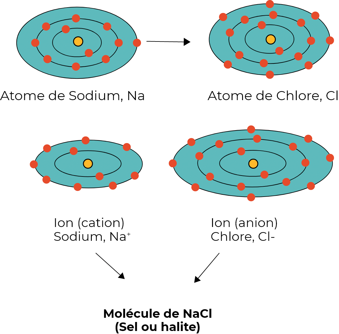 L'image présente une liaison ionique entre un ion de sodium et un ion de chlore.