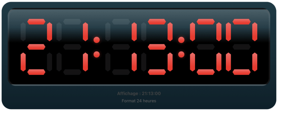 Horloge indiquant 21 heures 13
