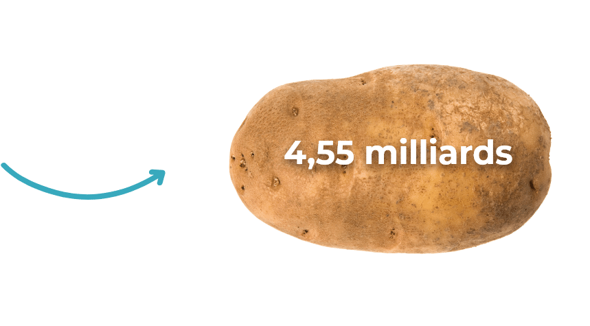 Une patate avec écrit 4,55 millards dessus