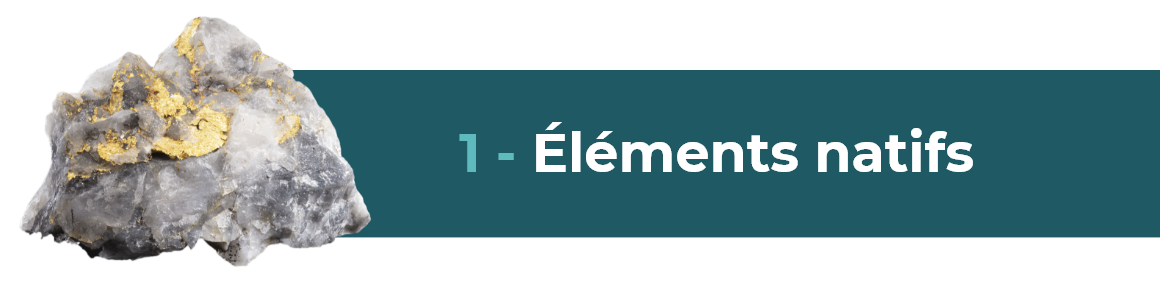 Éléments natifs - bouton Éléments natifs – famille de minéraux composés d'un seul élément chimique